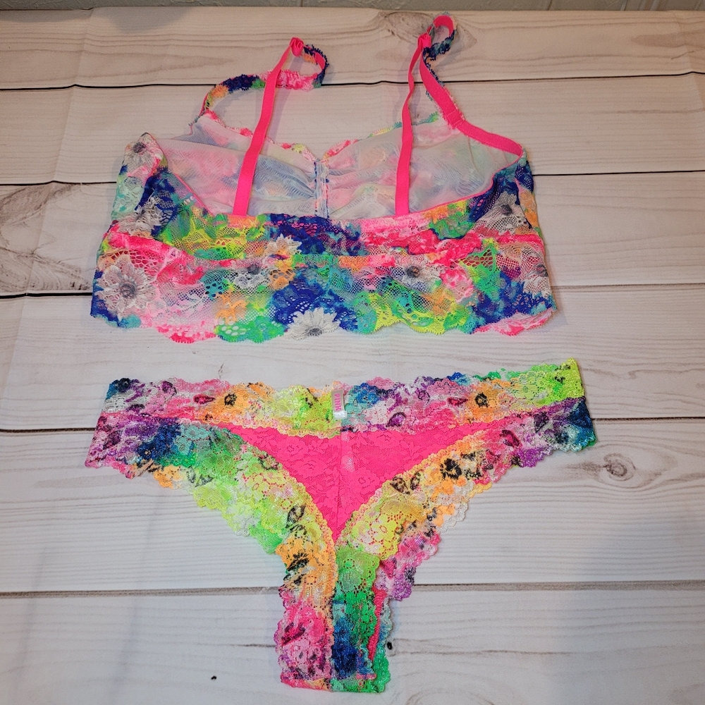 Victoria’s Secret PINK Watercolor Tie Dye Bralette / Matching Cheeky - Picture 2 of 6